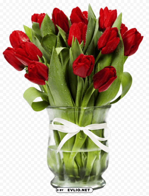  vase with red tulips Transparent graphics PNG