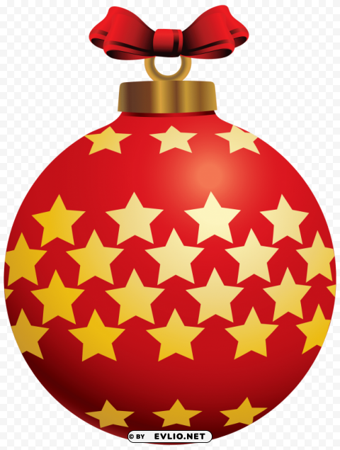 Red Christmas Ball With Stars Isolated Element With Clear Background PNG
