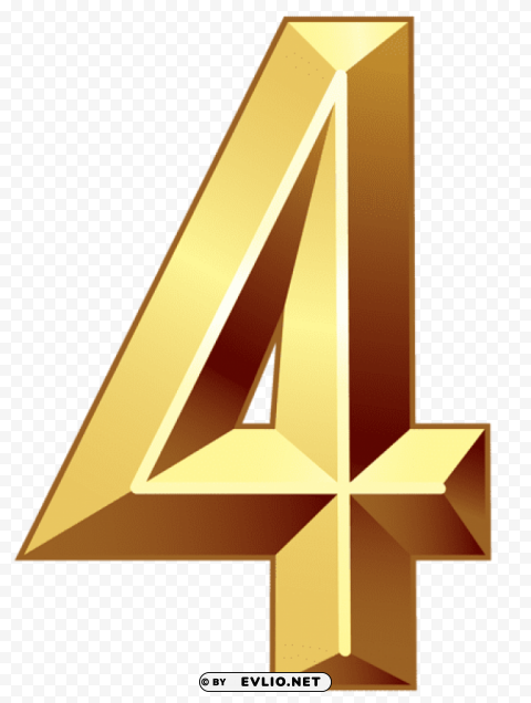 gold number four Isolated Character in Transparent Background PNG