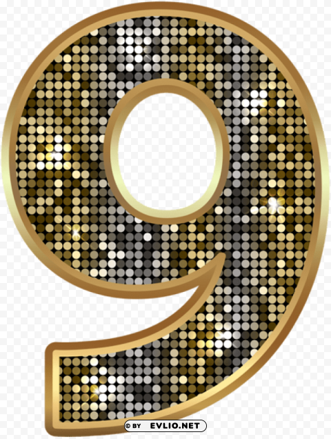 number nine deco gold Transparent Background Isolated PNG Design Element