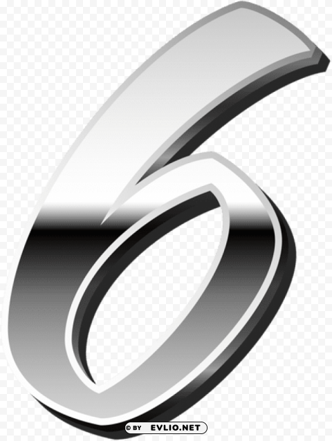 silver number six PNG graphics with clear alpha channel selection