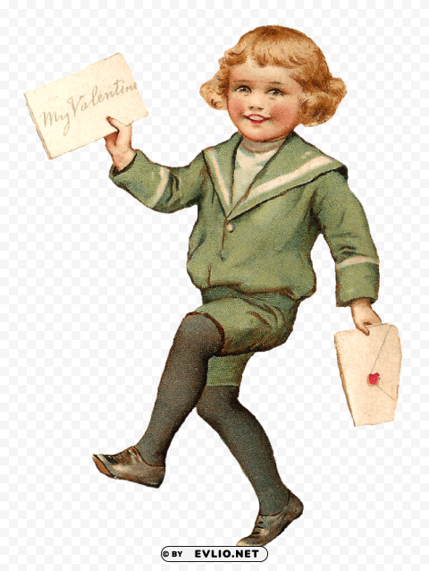 vintage boy with valentine letter PNG with clear background set