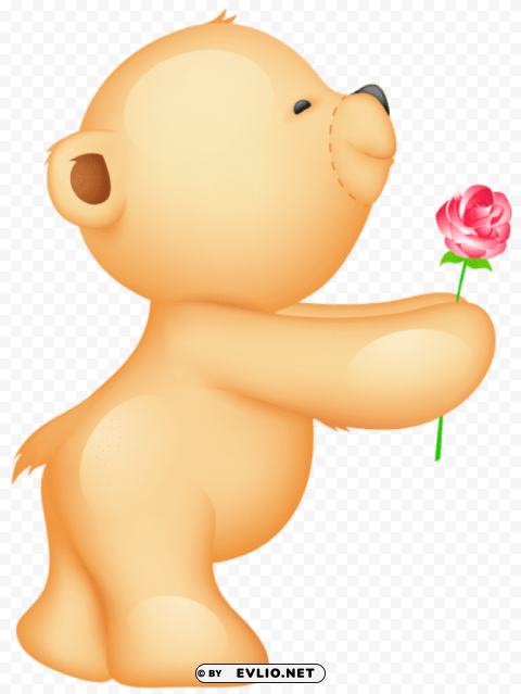 cute valentine teddy with rosepicture Isolated Object with Transparent Background in PNG