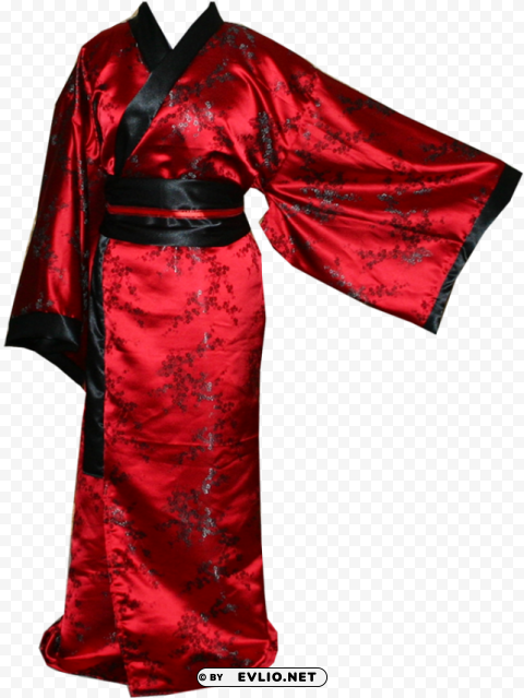 red with black sakura kimono Isolated Item with Transparent PNG Background