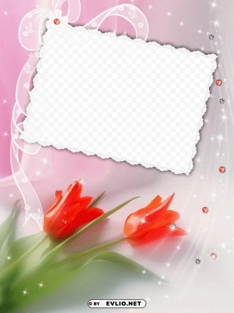 beautiful transparent frame with red tulips PNG pictures with alpha transparency