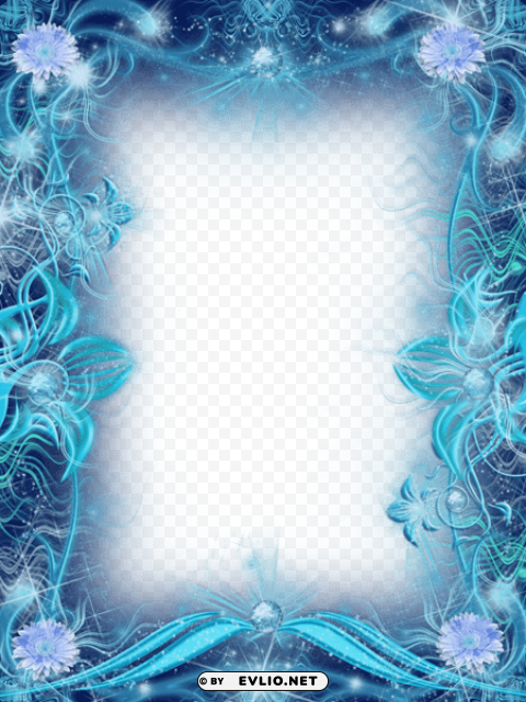blue transparent photo frame with flowers Free PNG download no background