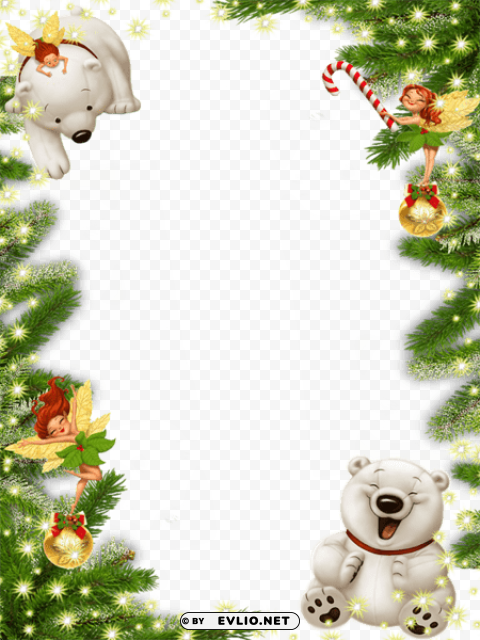 cute transparent christmas photo frame with white bear PNG Image with Isolated Element