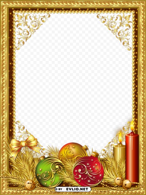 download marco para foto familar clipart picture - gold christmas frame ClearCut PNG Isolated Graphic