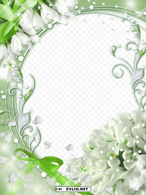 green- frame with snowdrops PNG Graphic Isolated with Clarity