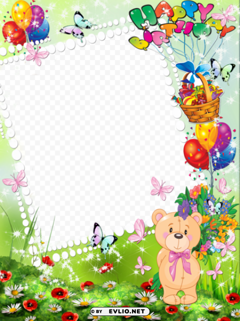 happy birthday kids transparent photo frame with cute bear PNG files with clear background variety