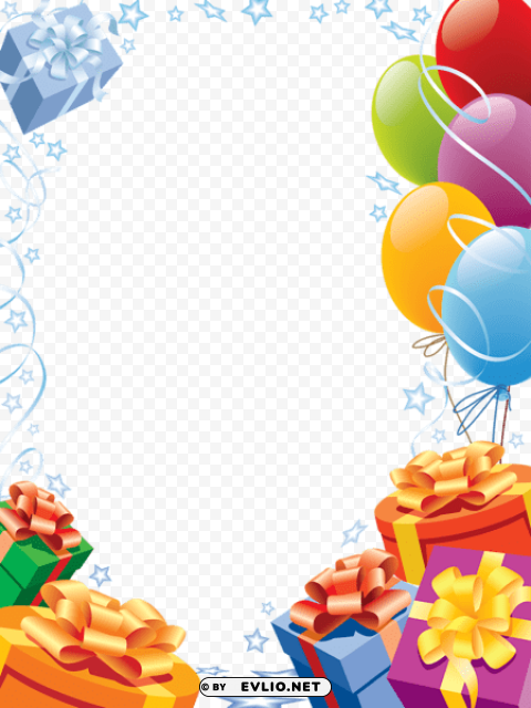 happy birthday frame with gifts and balloons Transparent Background Isolated PNG Design Element