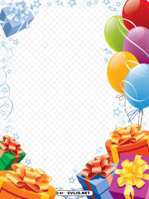 Happy Birthday Frame With Gifts And Balloons Transparent Background Isolated PNG Design Element