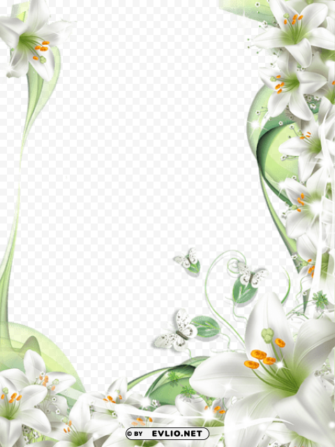 Photo Frame With White Lilies Flowers PNG Image With Isolated Artwork