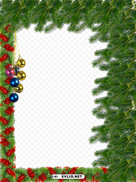 pine christmas photo frame with christmas balls PNG transparent design diverse assortment