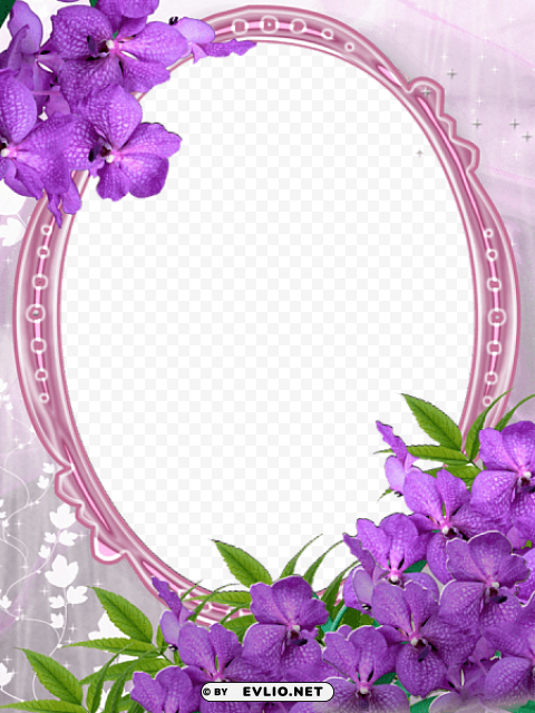 pink transparent frame with purple flowers PNG images without licensing