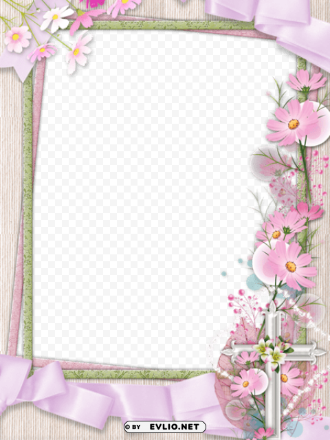 pinkframe with cross and flowers PNG for Photoshop