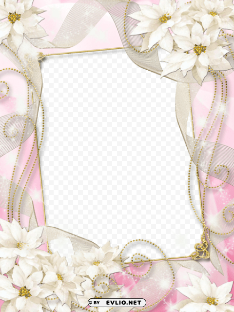 pinkphoto frame with white flowers PNG images with no attribution