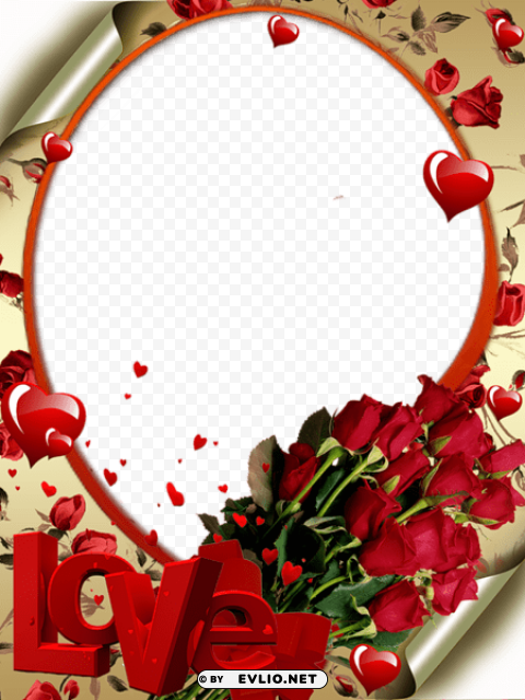 red transparent frame with roses love and hearts PNG pics with alpha channel