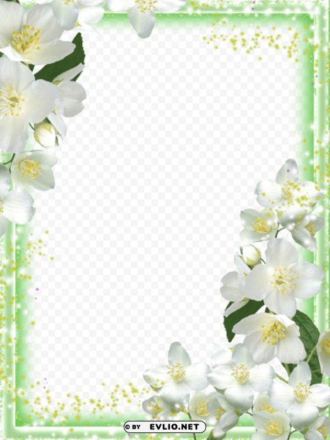 transparent green flowers frame Clean Background Isolated PNG Illustration