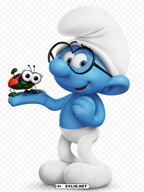 brainy smurf ladybug on hand Isolated PNG Element with Clear Transparency