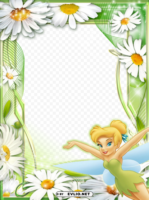 tinkerbell daisies kids frame Isolated Design in Transparent Background PNG