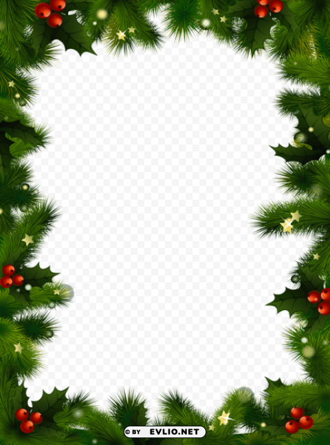 transparent christmas photo frame with pine and mistletoe PNG Image with Isolated Graphic