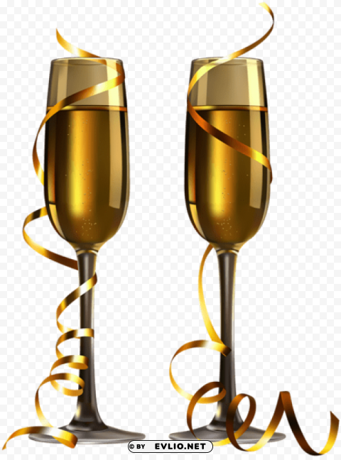 New Year Champagne Glasses PNG Transparent Graphics Bundle