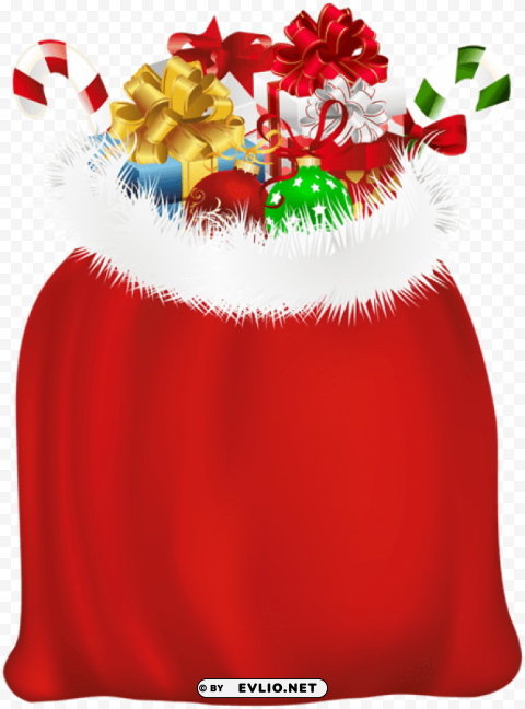 red santa gift bag PNG with cutout background