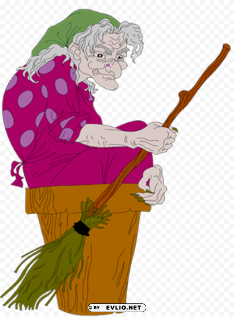 ugly witch with broom Clean Background Isolated PNG Object