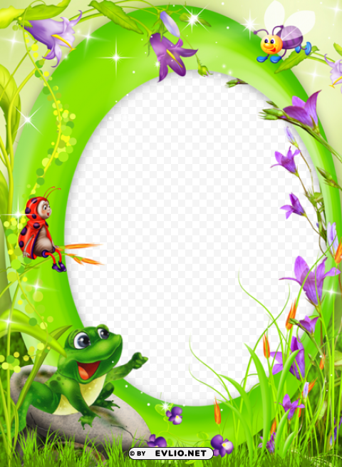 greenphoto frame with frog PNG image with no background