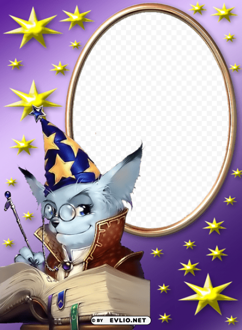 kids transparent photo frame with wizard PNG for business use