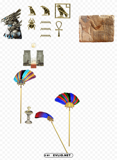 pharaoh Ancient Egyptian Artifacts and Fans Clear Background Isolation in PNG Format