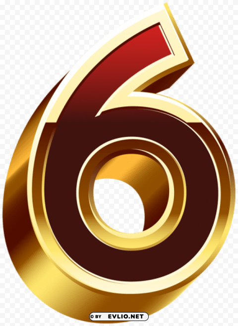 six gold red number PNG images with alpha background