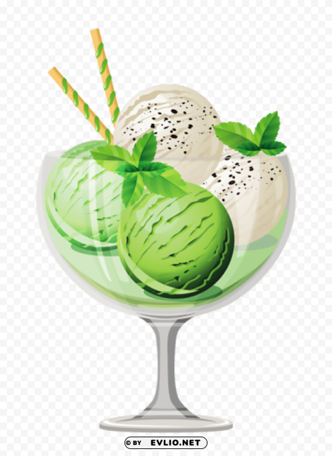 transparent mint ice cream sundae picture PNG isolated