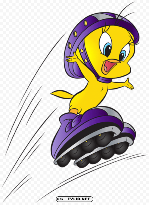 tweety with roller skates Isolated Element with Clear Background PNG