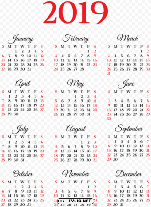 2019 Calendar Isolated Subject In Transparent PNG