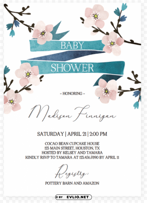 baby shower invitation baby cherry blossom PNG Isolated Illustration with Clear Background