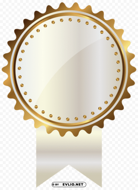 white and gold seal with ribbon PNG with no background required