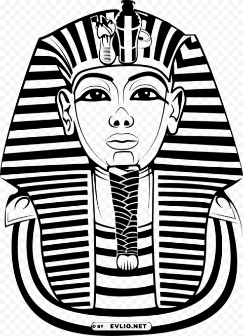 Black and white illustration of the Egyptian pharaoh Tutankhamun PNG images with alpha background
