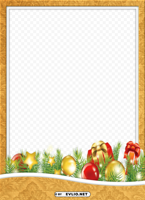 yellow christmasphoto frame with s and chrismas balls PNG images with no fees