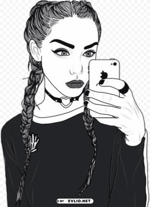 drawing of a girl with french braids PNG images for personal projects