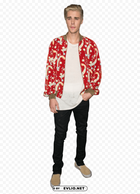 justin bieber dressed in a red shirt PNG images without licensing