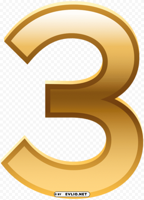 number three golden PNG Graphic Isolated on Clear Background
