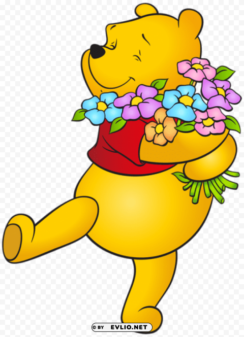 winnie the pooh with flowers Free PNG images with alpha channel
