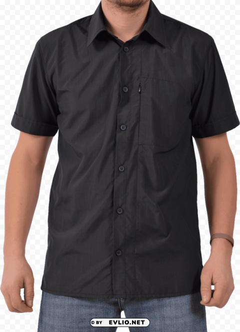 plain black short half shirt PNG format with no background