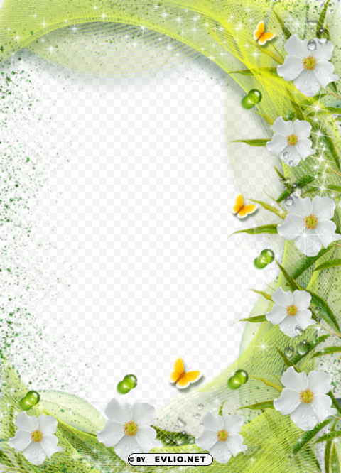 Beautiful Green Photo Frame With White Flowers Transparent PNG Download