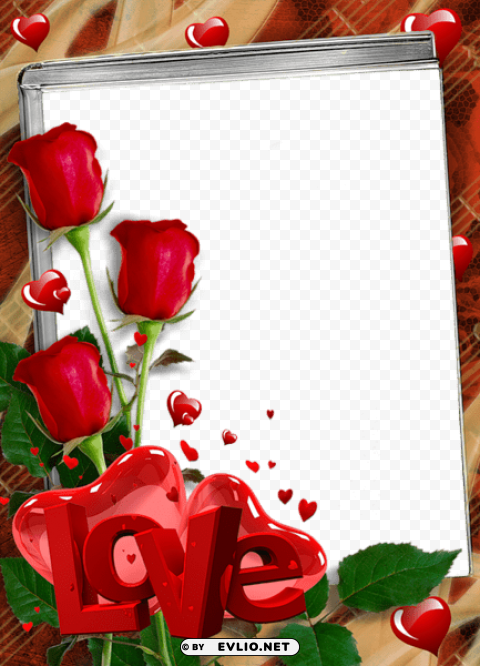red transparent frame with roses and love PNG picture