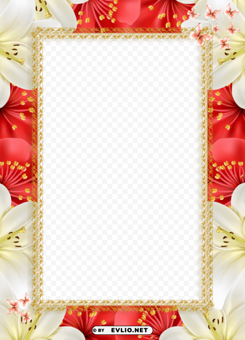 red white flowers frameframe Isolated Character in Transparent PNG Format