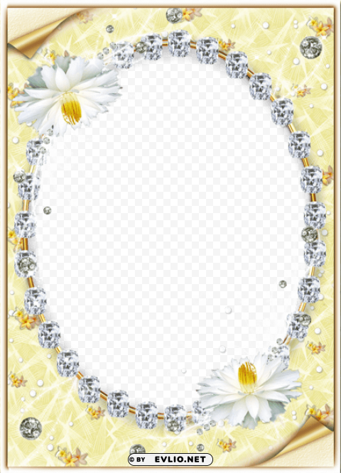 yellow photo frame with flowers and diamonds Transparent PNG Isolated Graphic Element
