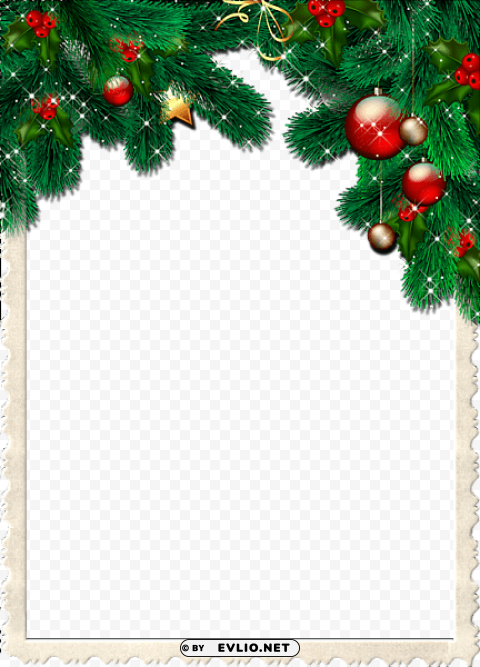 christmas frame with pine branches Transparent PNG graphics library
